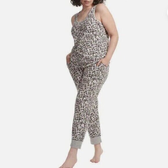 Karen Neuburger Live Love Lounge Cheetah Tank Top And Jogger Pant PJ Set Relax L - Picture 1 of 9